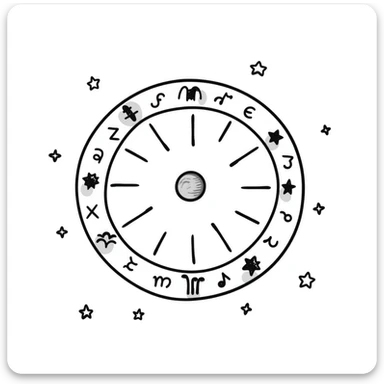 astrology wheel with stars, celestial vibe, hand-drawn doodle style sticker