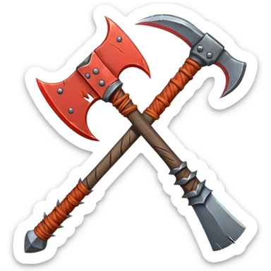 savage barbarian axe object icon, spiked double blade, battle-worn metal, scratches, heavy fantasy weapon, 3D cartoon, mobile game icon style, centered, clean background, no text, no watermark

 sticker