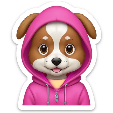 Dog wearing a neon pink hoody sticker