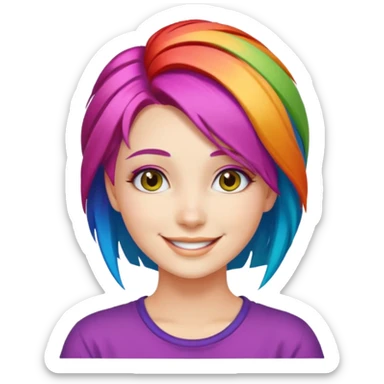 Young woman, vibrant rainbow hair, colorful hairstyle sticker
