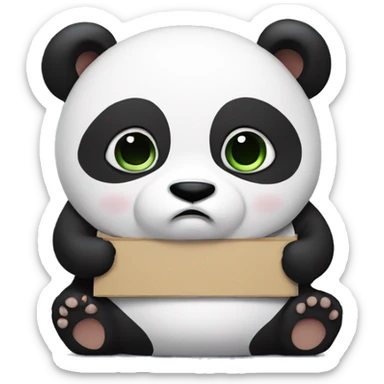 A chubby panda holding a sign that says sad sticker