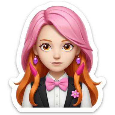 In A Clash Of Clans Aesthetic long orange hair woman with pink bowtie sticker
