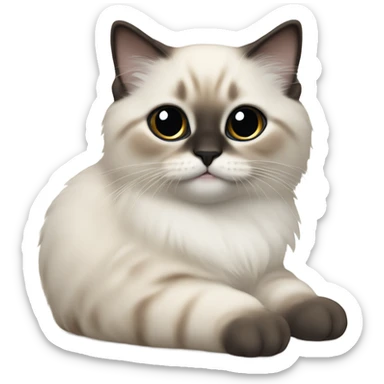 an entire birman kitten, laying down relaxed on a shoulder.  thin face, spots of dark on the ears and middle of the face. sticker
