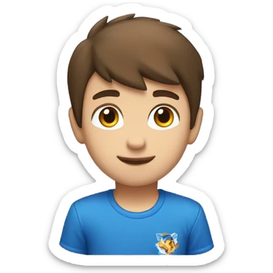 A young boy with short brown hair and brown eyes wearing a blue sonic the hedgehog shirt
 sticker