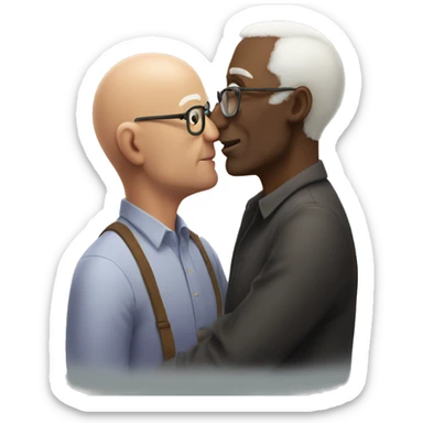 A bald black fit man kissing an slim old man with short white hair and glasses sticker