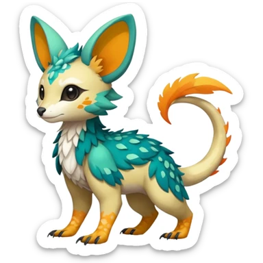 Rare realistic exotic cute epic pretty beautiful handsome gorgeous aesthetic colorful vibrant Vernid-Trico-species-Fakemon-creature by LiLaiRa, random markings, tufted ears, full body sticker