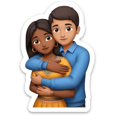 indian boy hugging indian girl from behind... boys hand down near navel of girl... boys head on the shoulder of girl... hugging tight.. more romantic... with more love sticker