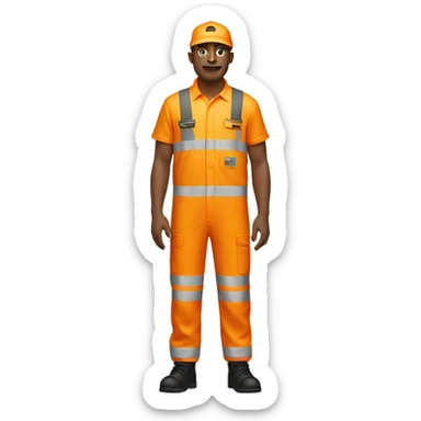 man standing wearing orange hi visibility overalls  sticker