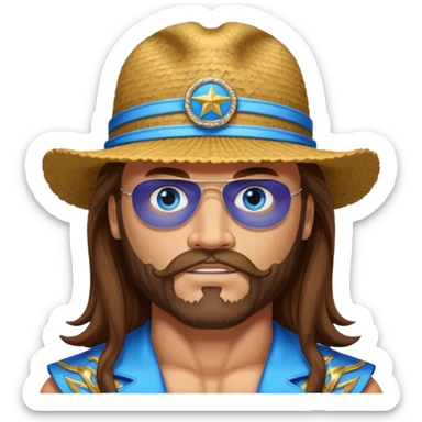 Randy Macho Man Savage with blue eyes, long brown hair sticker