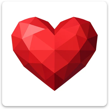 Transform this heart into a ruby in vector illustration style with no outlines, using a minimal number of large facets. Use saturated red color with simple light and shadow areas for easy manual replication. sticker