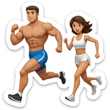 a muscular man running from his wife sticker