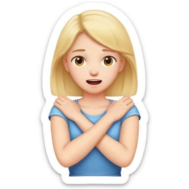 Girl hold neck arms cross mouth open sticker