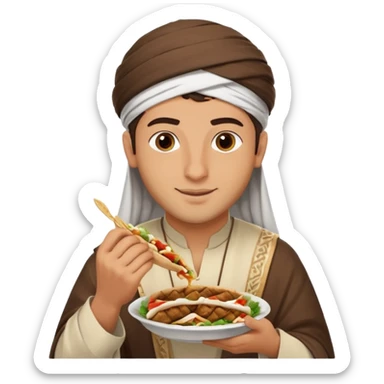 young Lebanese male in traditional arabic outfit eating sharwama sticker