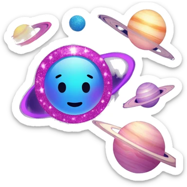 blue purple and pink glitter planet with sparkling saturn ring sticker