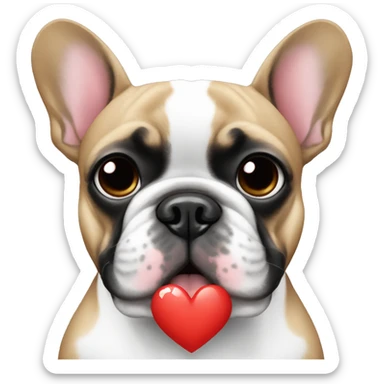 black and white french bulldog face with heart emojis, written "Te Amo" sticker