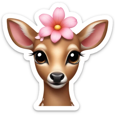 A sweet baby deer with a light pink tropical flower on the side of her her head  sticker