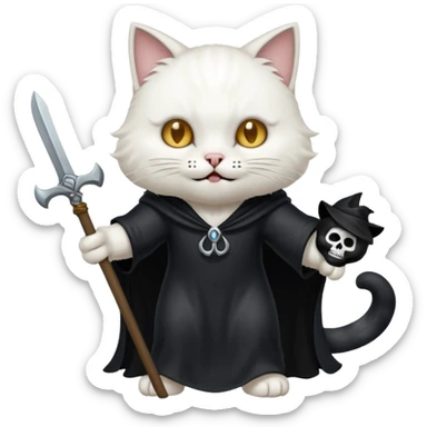 cat defeating grim reaper triumphantly sticker