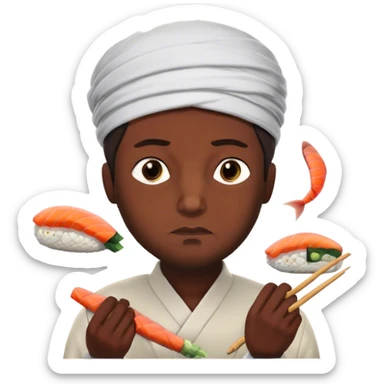 Muslim man thinking about sushi, sushi on his mind thinking bubble sticker