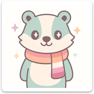 a smiling badger wearing a scarf in lesbian pride colors, friendly and approachable, minimal background sticker