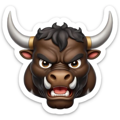 Emoji of an angry black powerful bull with steam coming out of its nose sticker