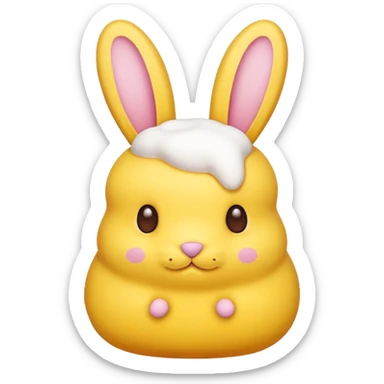 peeps bunny all yellow with three brown dots for eyes and nose sticker
