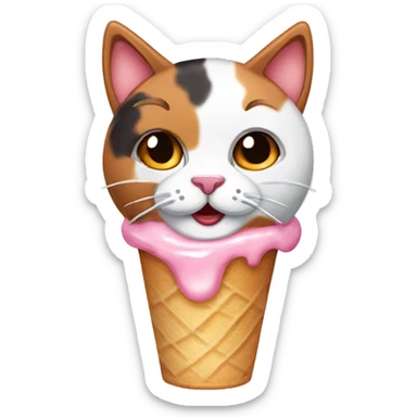 calico cat with icecream sundae  sticker