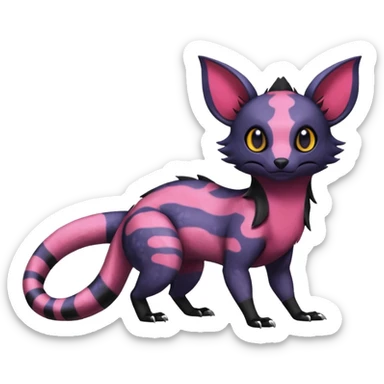 Rare epic aesthetic colorful Salandit-Noibat-Eevee-Civet-species-Fakemon-hybrid-creature, with markings, full body sticker