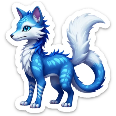 Kawaii dark edgy fantasy feline-vernid-sergal-fursona animal creature with a tufted tail full body with intricate markings  sticker