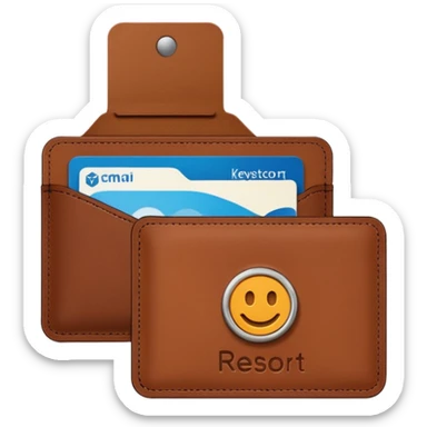 Resort Keycard & Holder: A sleek magnetic keycard paired with a leather card holder embossed with the resort logo.
 sticker