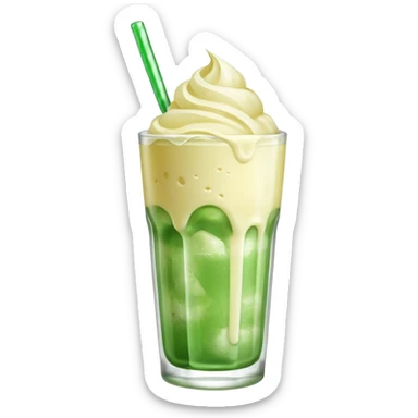 Japanese cream soda green on a glass with ice ice cream vanilla 1 scoop on top sticker