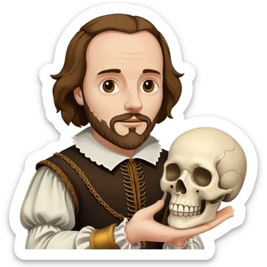 Shakespeare holding a skull referencing Hamlet sticker