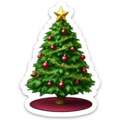 Realistic decorated green and burgundy Christmas tree sticker