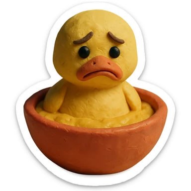 claymation style duckling in a honey bowl, sad face sticker