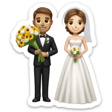 brown-haired groom with a bouquet in his hand sticker