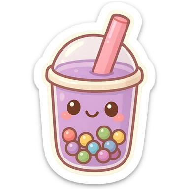 Purple pearl milk tea with rainbow boba, cute and exaggerated Q version sticker style sticker