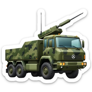 A truck in camouflage green with a realistic electronic warfare system sticker