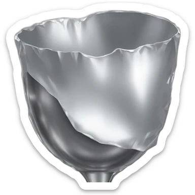 A layer of A reflective, very crinkled and wrinkled aluminum foil hides a wine glass shape, like a stemmed wine glass  covering it sticker