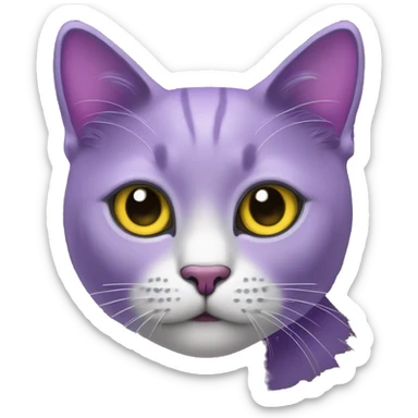 Un gato de color morado, ojos negros y pupilas blancas y un collar con una luna amarilla  sticker