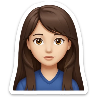 Girl with long brunette hair side bangs and neutral skin tone, brown eys  sticker