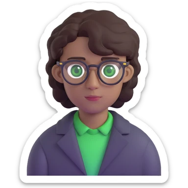 young man with dark slightly curled hair wearing glasses with green eyes sticker