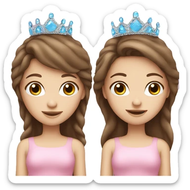 Girl with brown hair and blue eyes pink tiara emoji sticker