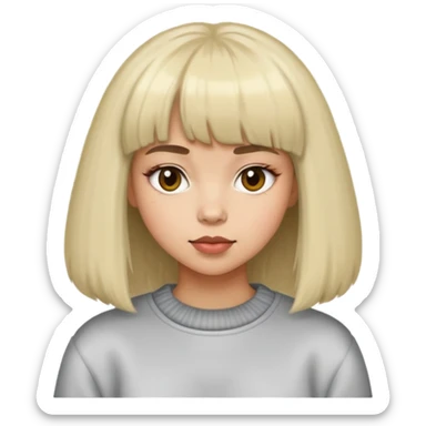 women with bangs with a furry sweatshirt sticker