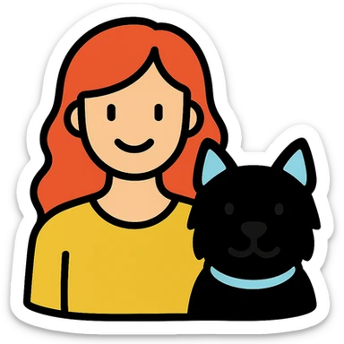 Change the woman's hairstyle to long wavy hair, keep the simple icon style and clear features with the Westie dog. sticker