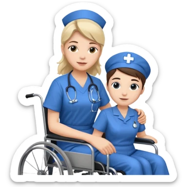 a nurse is taking care of a patient in wheelchair sticker