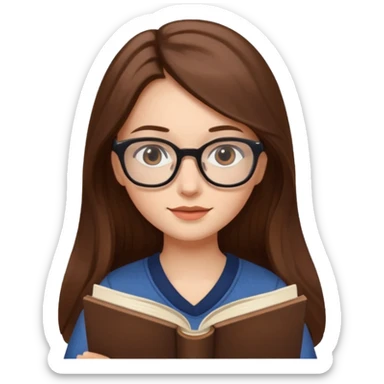 beautiful girl long brown hair, wear glasses, reading a book  sticker