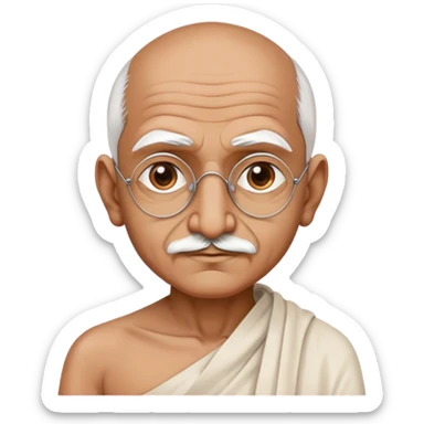 Cinematic Realistic Mahatma Gandhi Portrait Emoji, depicted as a humble, wise leader in simple attire with a serene determined expression, rendered with soft textures and warm natural lighting that captures his peaceful yet resolute spirit. sticker