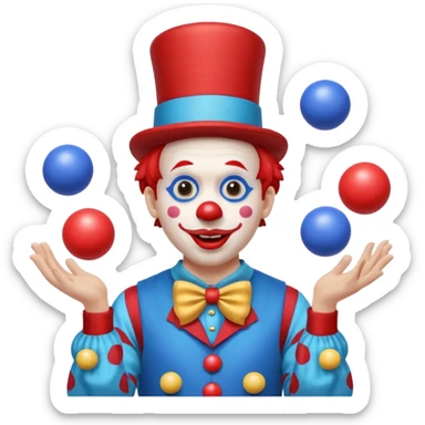 circus juggler clown juggling balls blue and white and red sticker