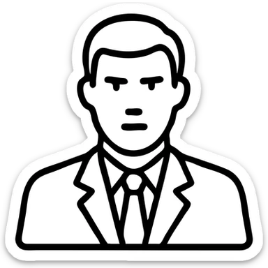 Simple outline of a man in suit with short hair, serious expression sticker