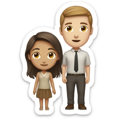 Brown haird asian girl with brown hair white guy sticker