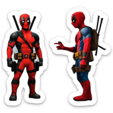 Deadpool qui fait un câlin à spiderman sticker
